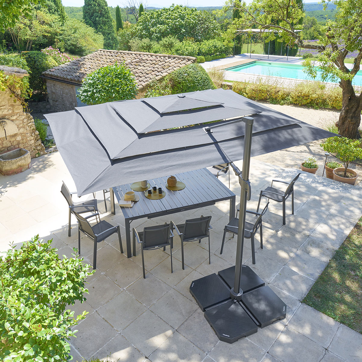 Guarda-sol MELHIA cinza graphite e antracite 4x3m