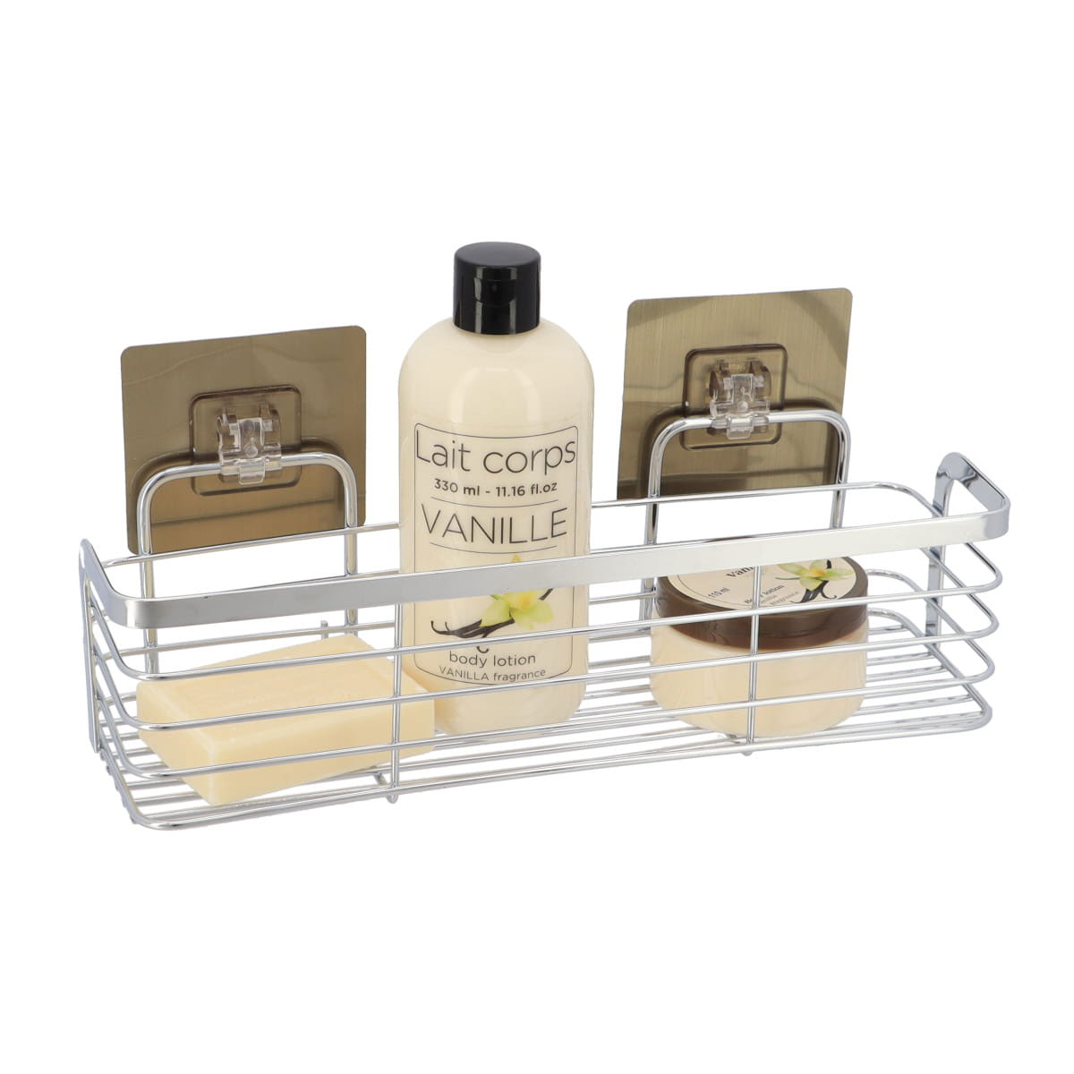 Prateleira wc retangular em a&ccedil;o inox com adesivo cromado