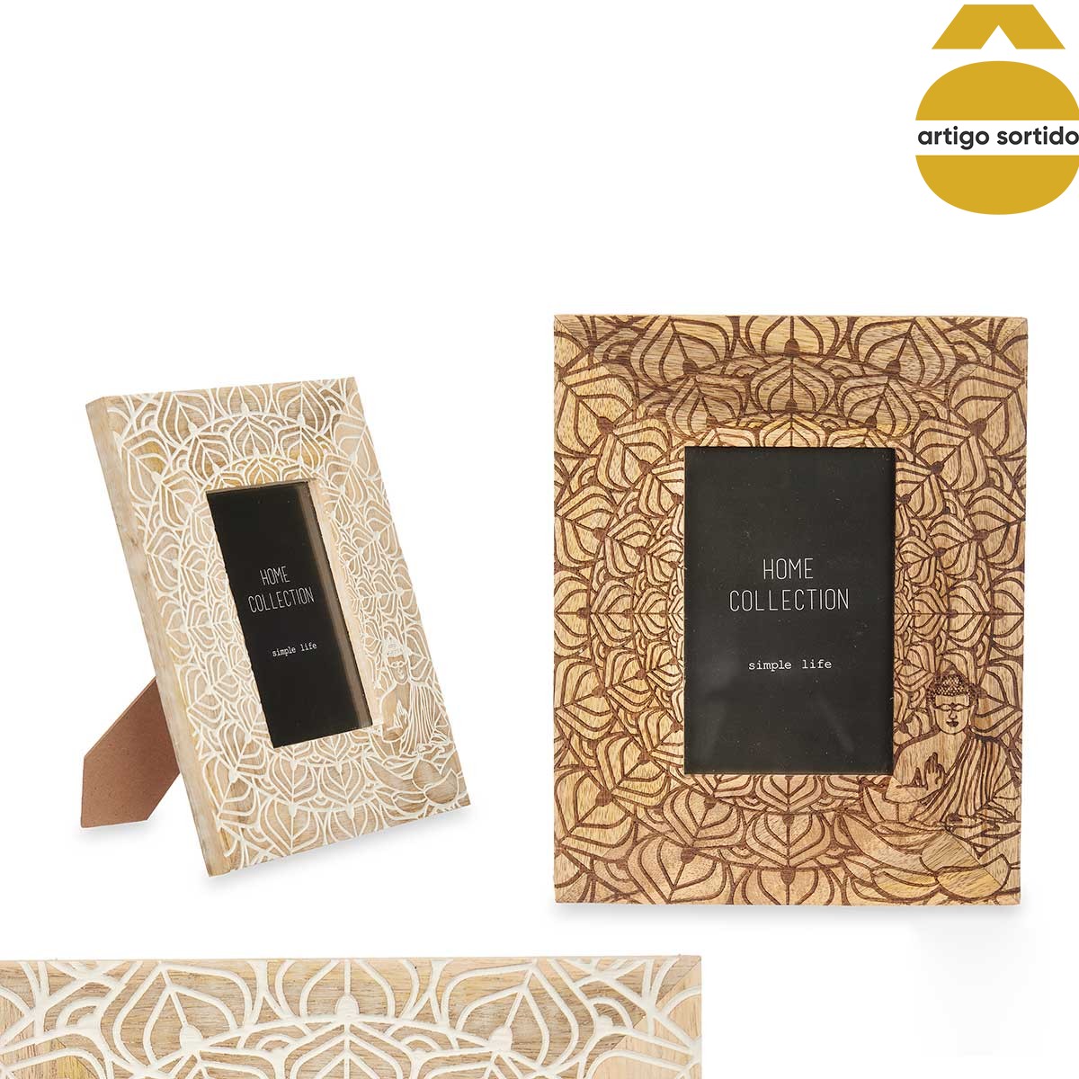 Moldura em madeira mango com decora&ccedil;&atilde;o buda 10x15cm