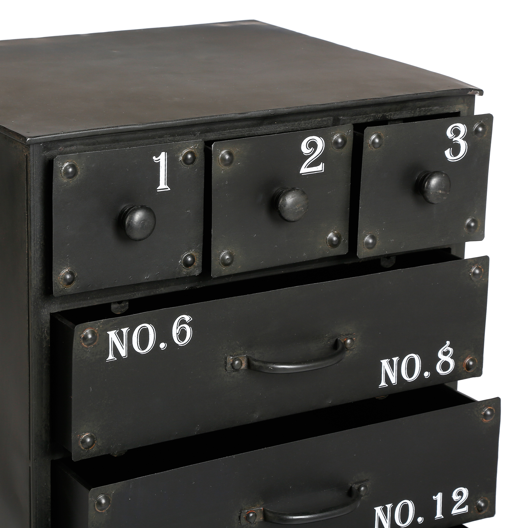 M&oacute;vel De Apoio Preto Com 9 Gavetas Em Metal Torof