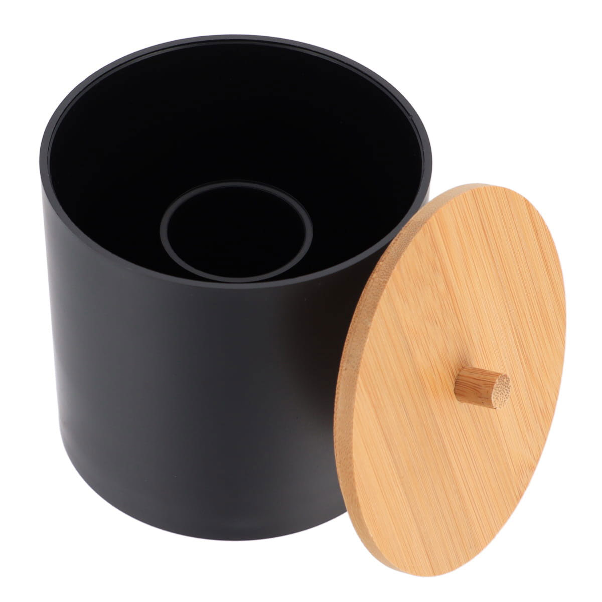 Pote wc preto com tampa em bambu