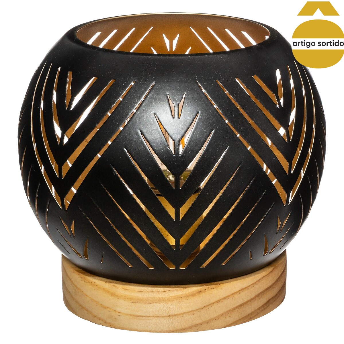 Candeeiro de mesa redondo em metal preto