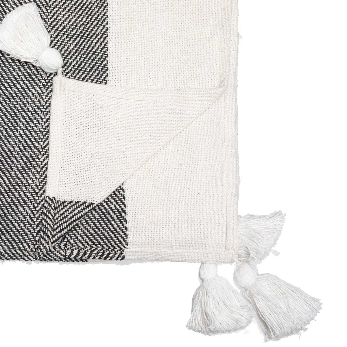 Manta tropi preto e branco com tassel 130x180cm