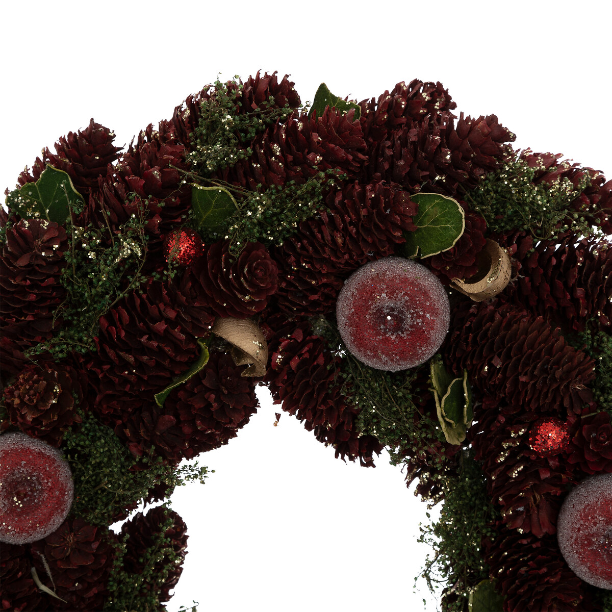 Coroa decorativa com pinhas e maçã 35cm