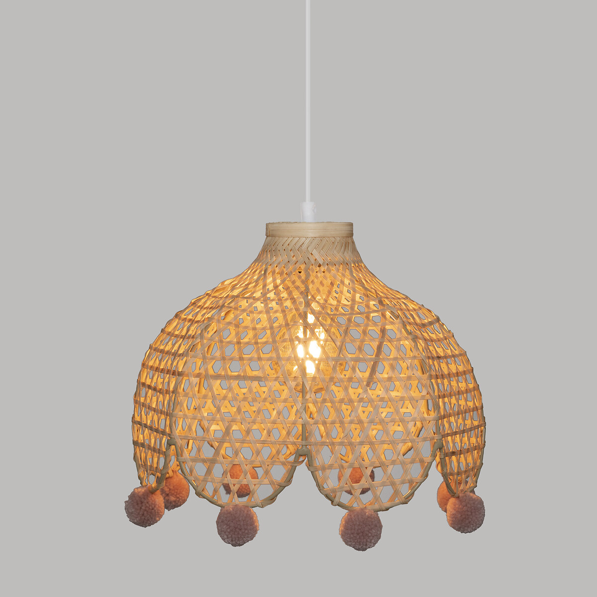 Candeeiro de teto POMME bege em bambu com pompons