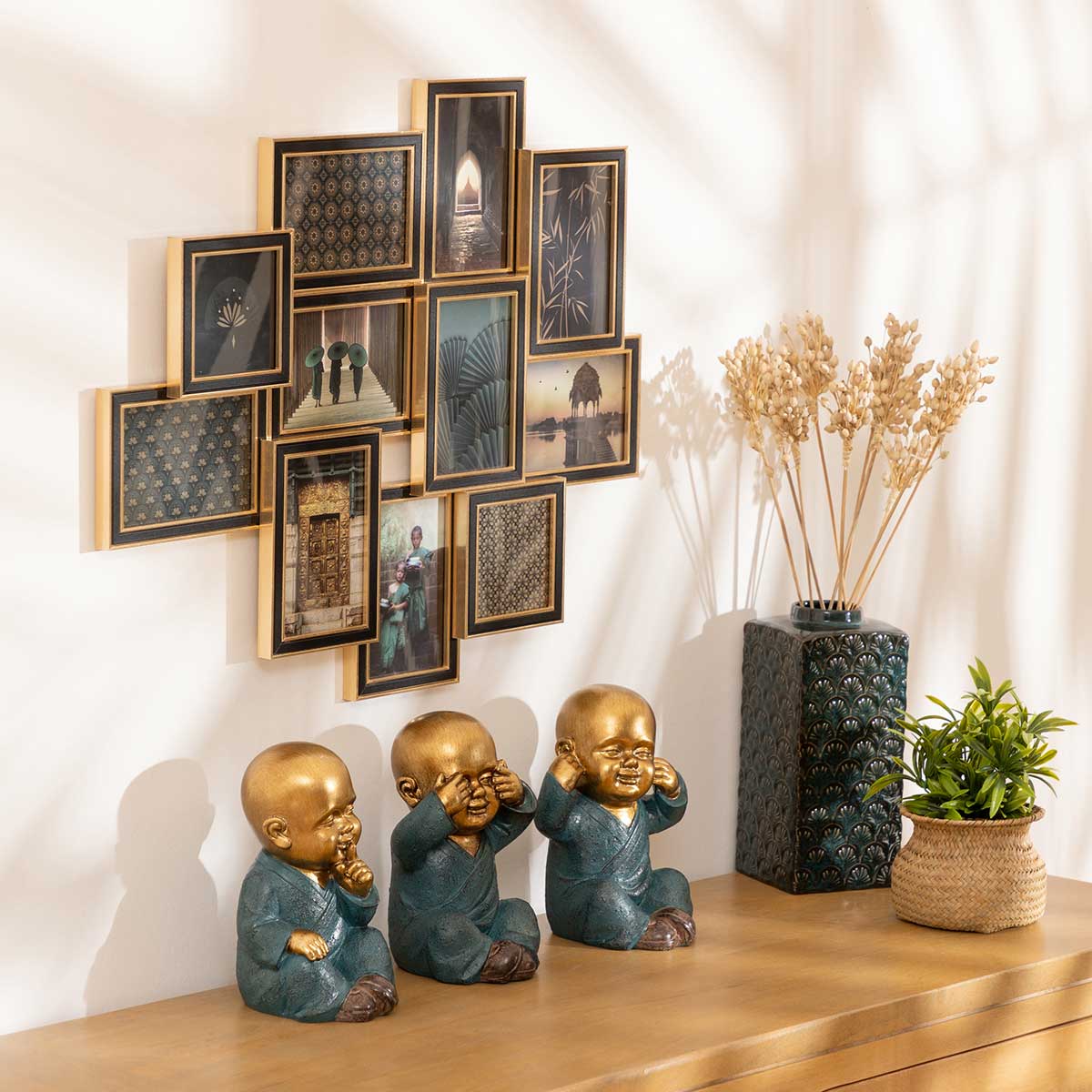 Estátua de buda cego JIL em resina azul