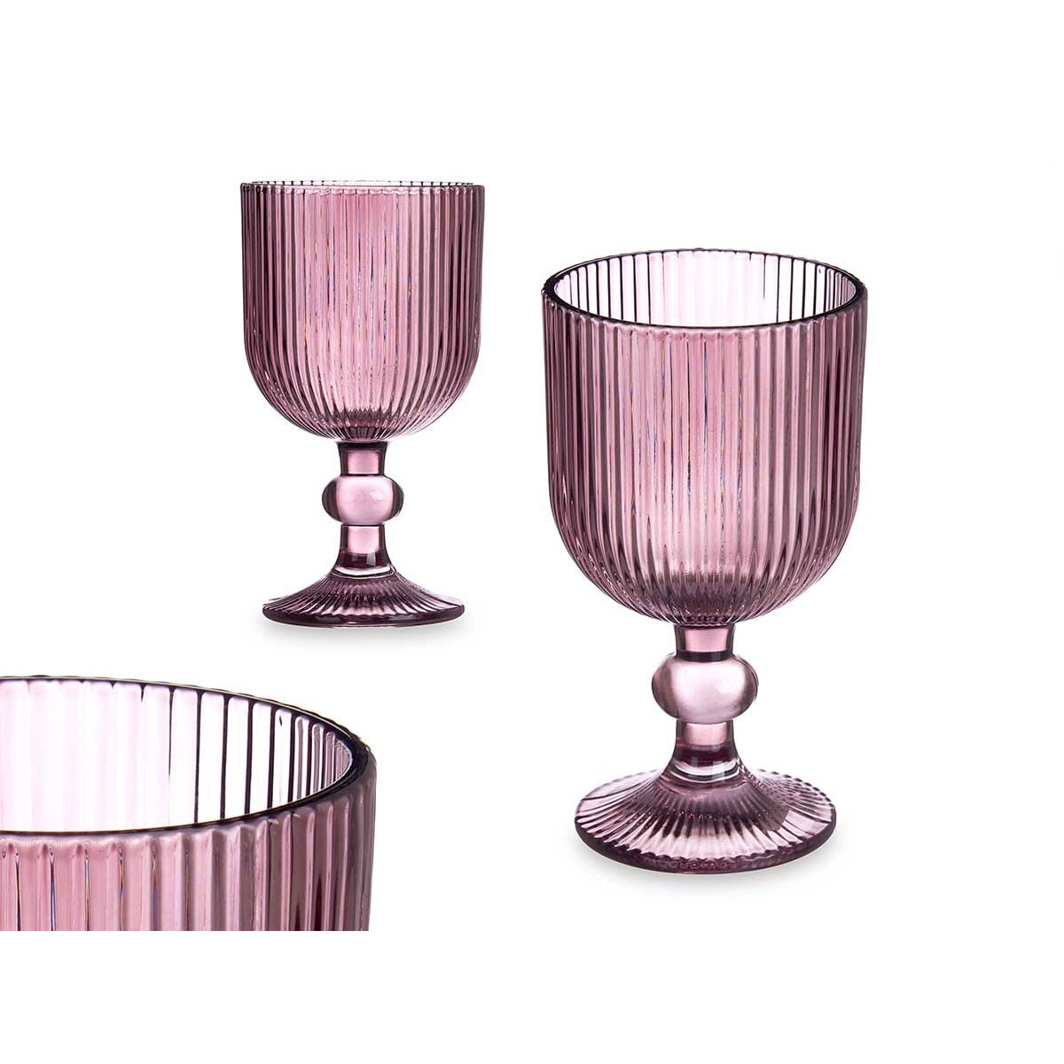 Copo de vinho riscas rosa com p&eacute; 26cl