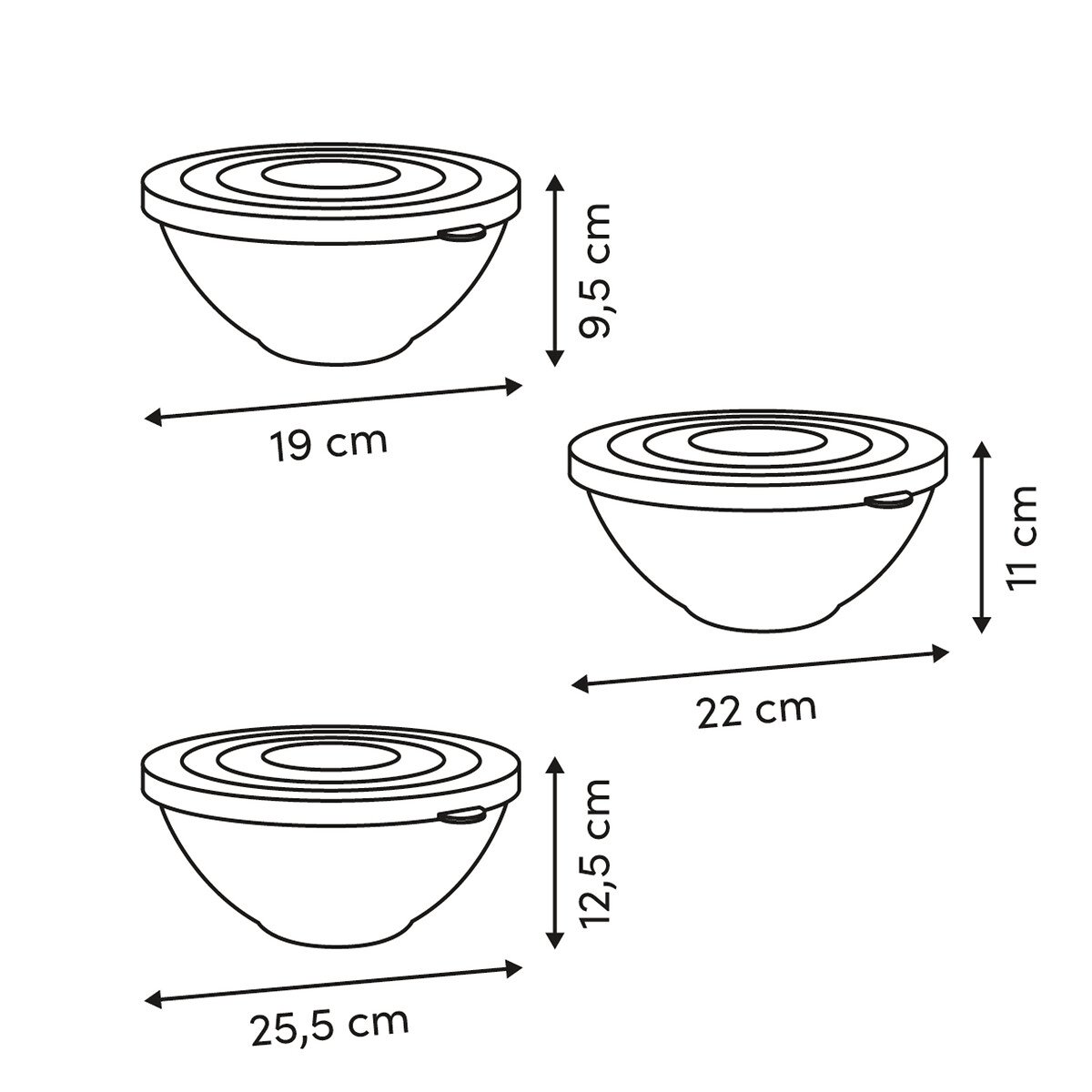 Conjunto de 3 ta&ccedil;as ESSEN com tampa