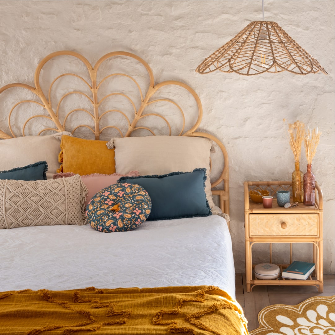 Cabeceira FOLK bege em rattan,  Cabeceira FOLK bege em rattan