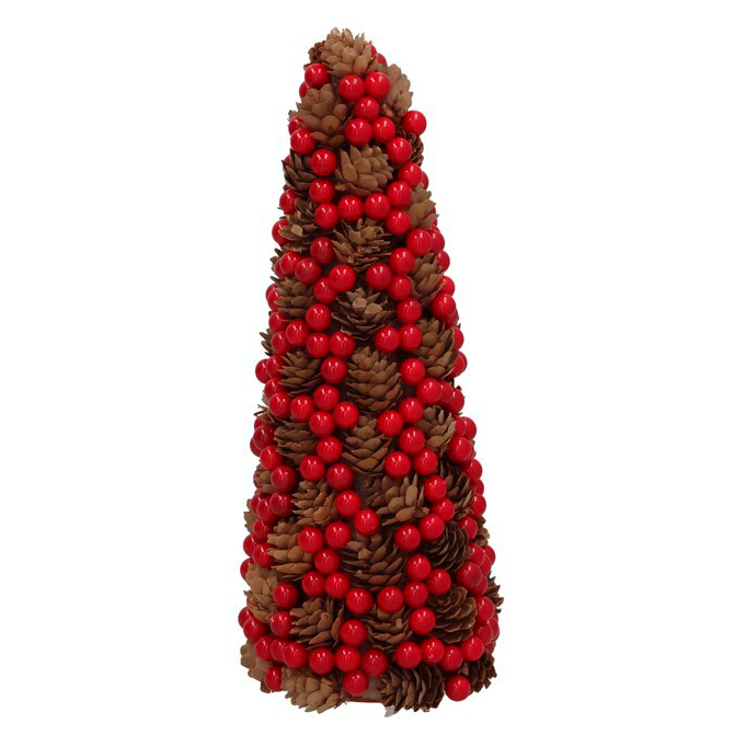 &Aacute;rvore de natal decorativa com bagas e pinhas 31cm