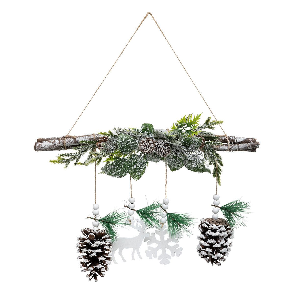 Suspens&atilde;o com ramo e QUATRO pendentes castanho e verde 26x6x40cm