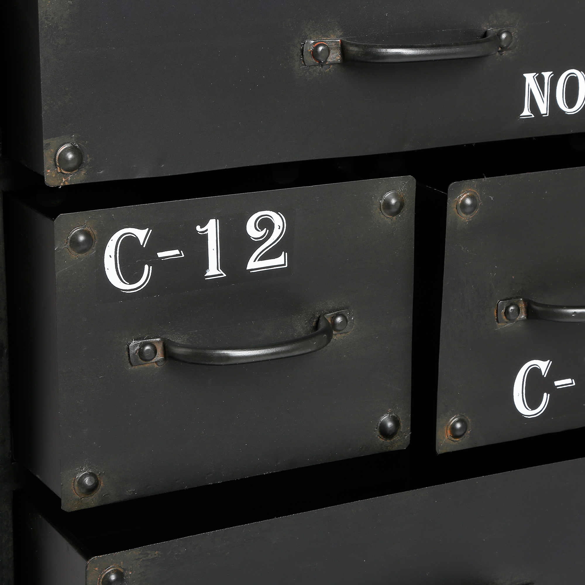 M&oacute;vel De Apoio Preto Com 9 Gavetas Em Metal Torof