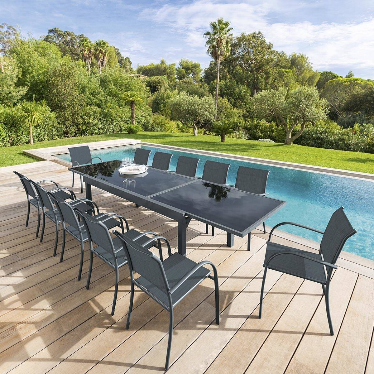 Mesa extens&iacute;vel PIAZZA cinza graphite 200-320cm