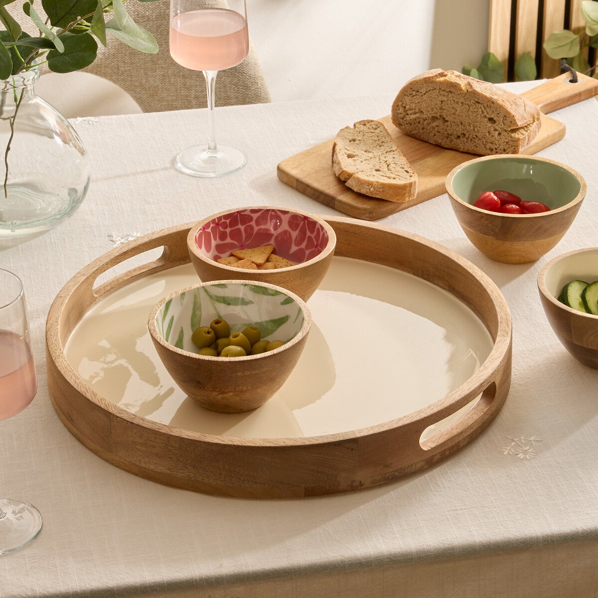 Bandeja INAYA branco em madeira mango 38cm