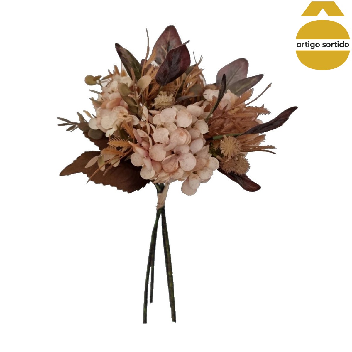 Bouquet de hort&ecirc;nsias com eucalipto 40cm