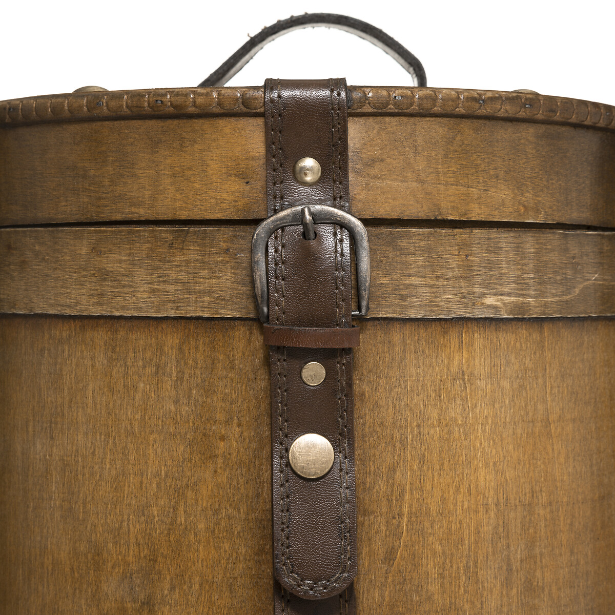 Caixa redonda castanha em madeira 20,5cm