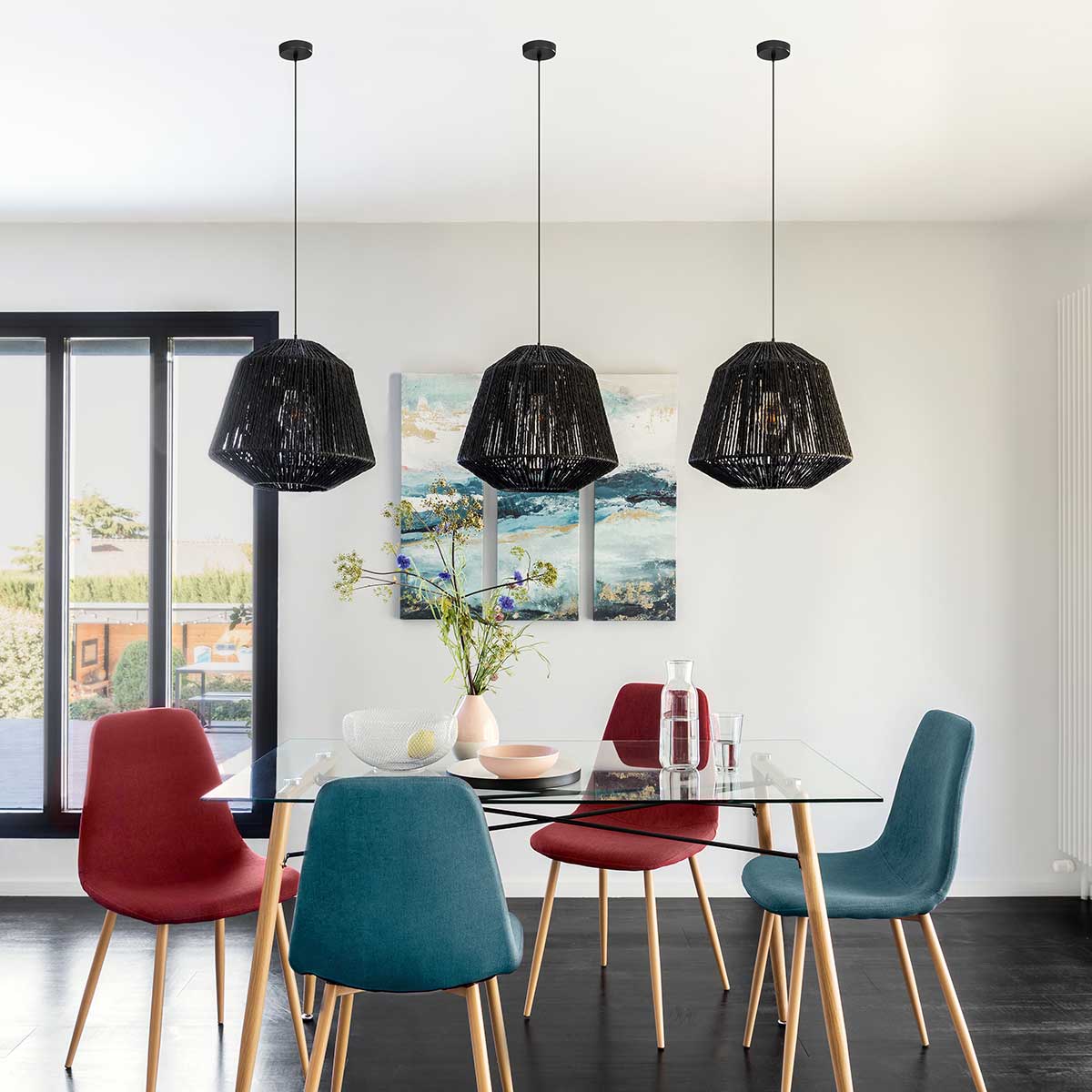 Candeeiro de teto ETNIC JILY redondo preto em corda,  Candeeiro de teto ETNIC JILY redondo preto em corda