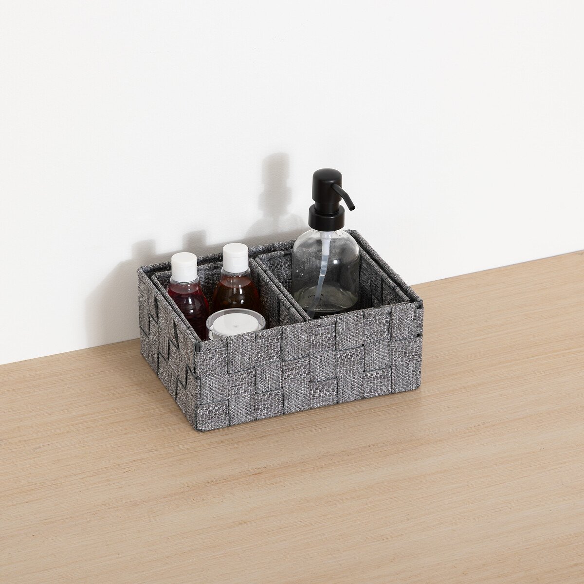 Conjunto de 3 cestos de arruma&ccedil;&atilde;o wc LISE cinza