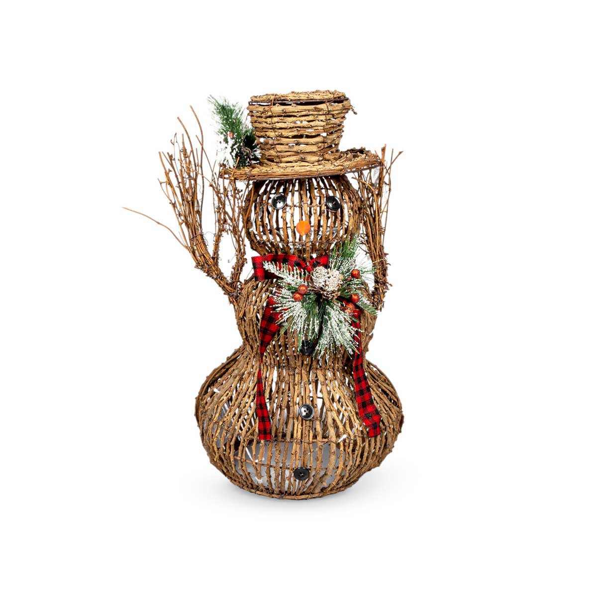 Boneco De Neve Com Ramos, Chapéu E Laço Com LED,  Boneco De Neve Com Ramos, Chapéu E Laço Com LED
