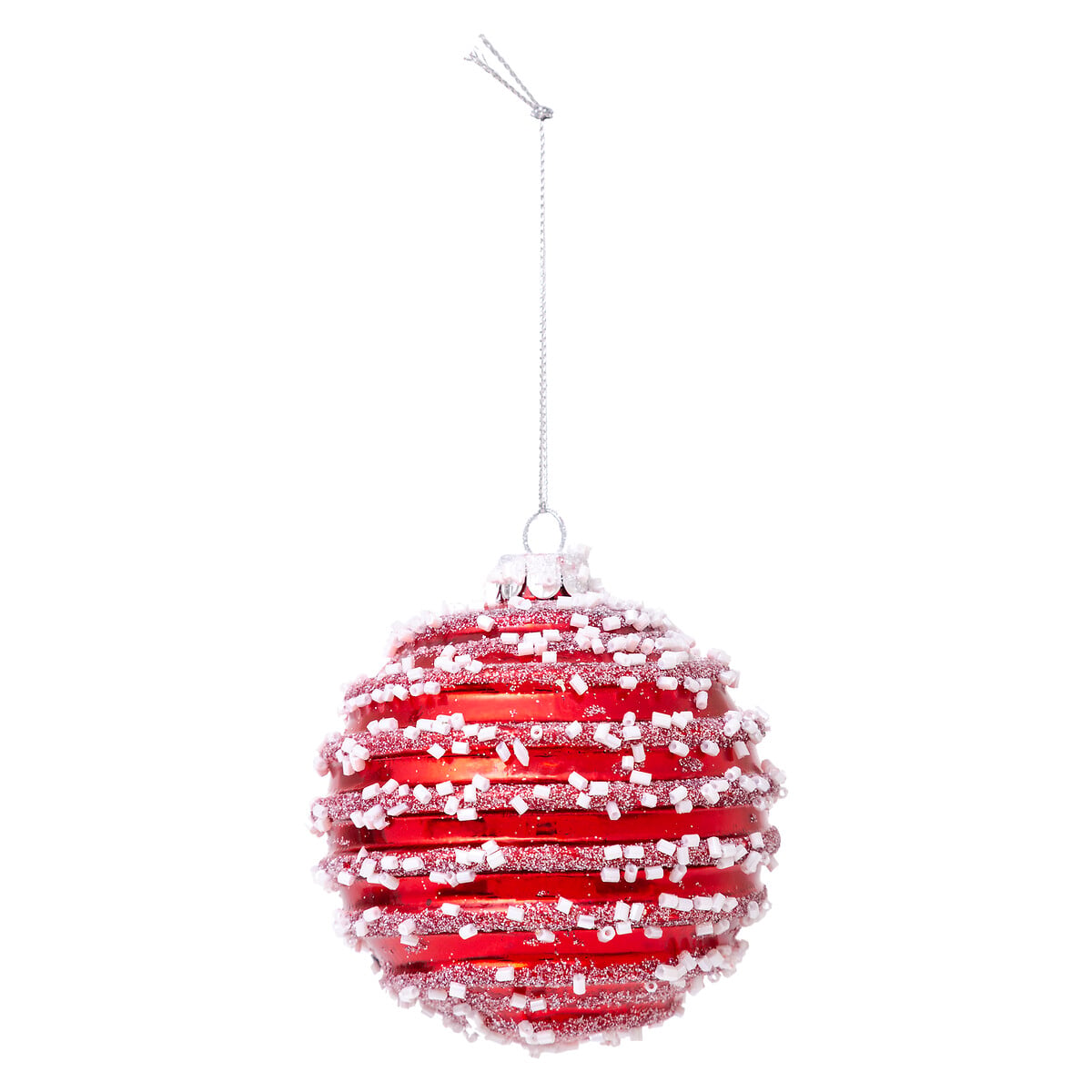 Bola de natal vermelha com p&eacute;rolas