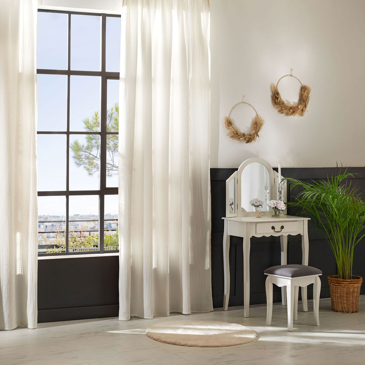 Cortina THE FLORAL waffle branca 130x260cm