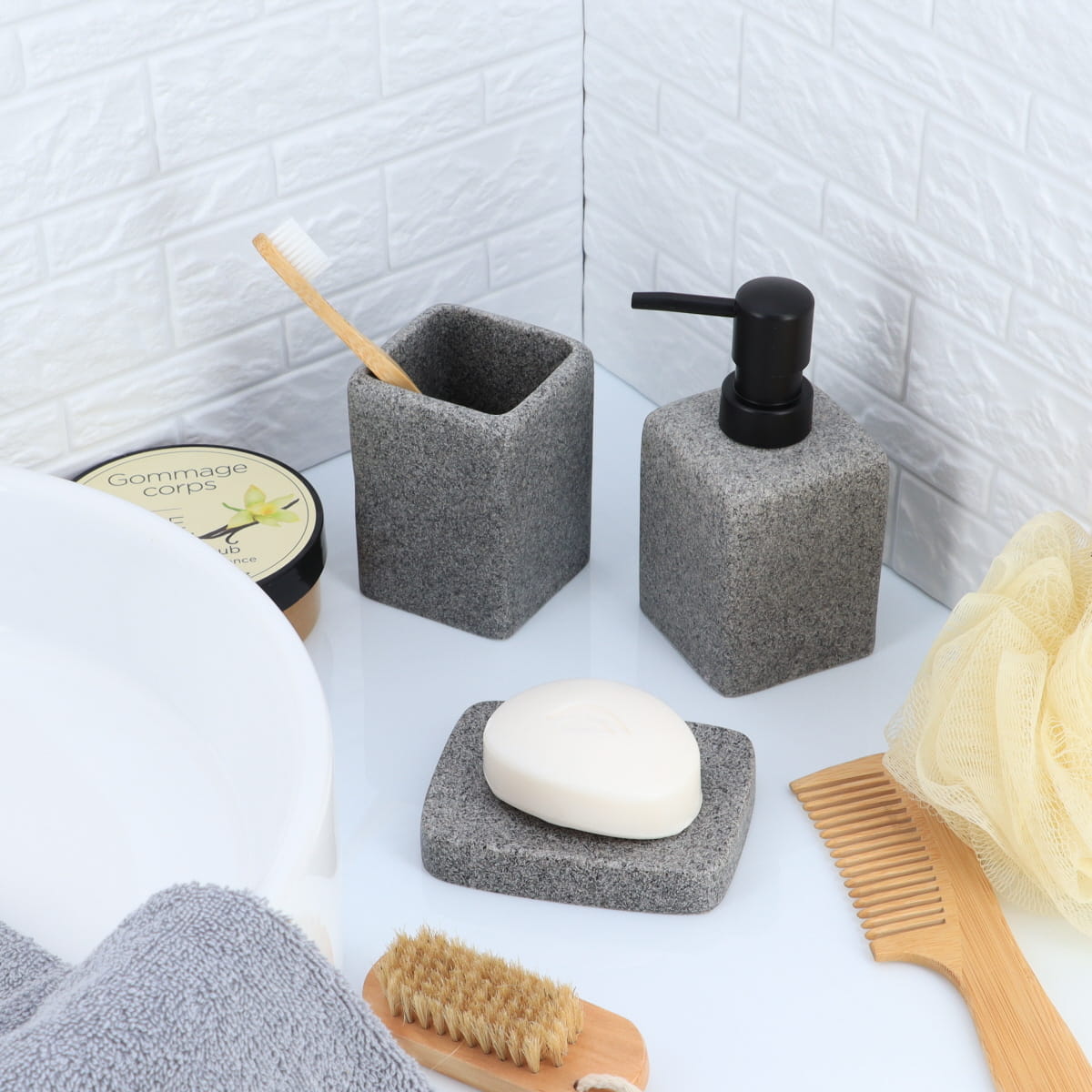 Saboneteira wc cinza efeito pedra