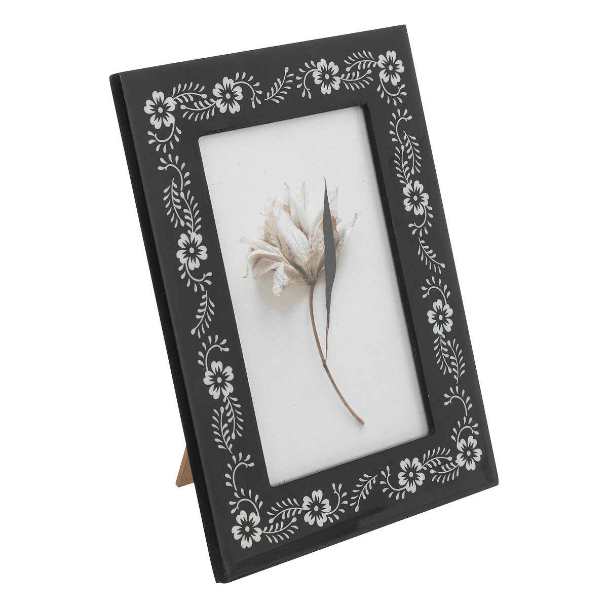 Moldura preta e branca com decora&ccedil;&atilde;o flores 10x15cm
