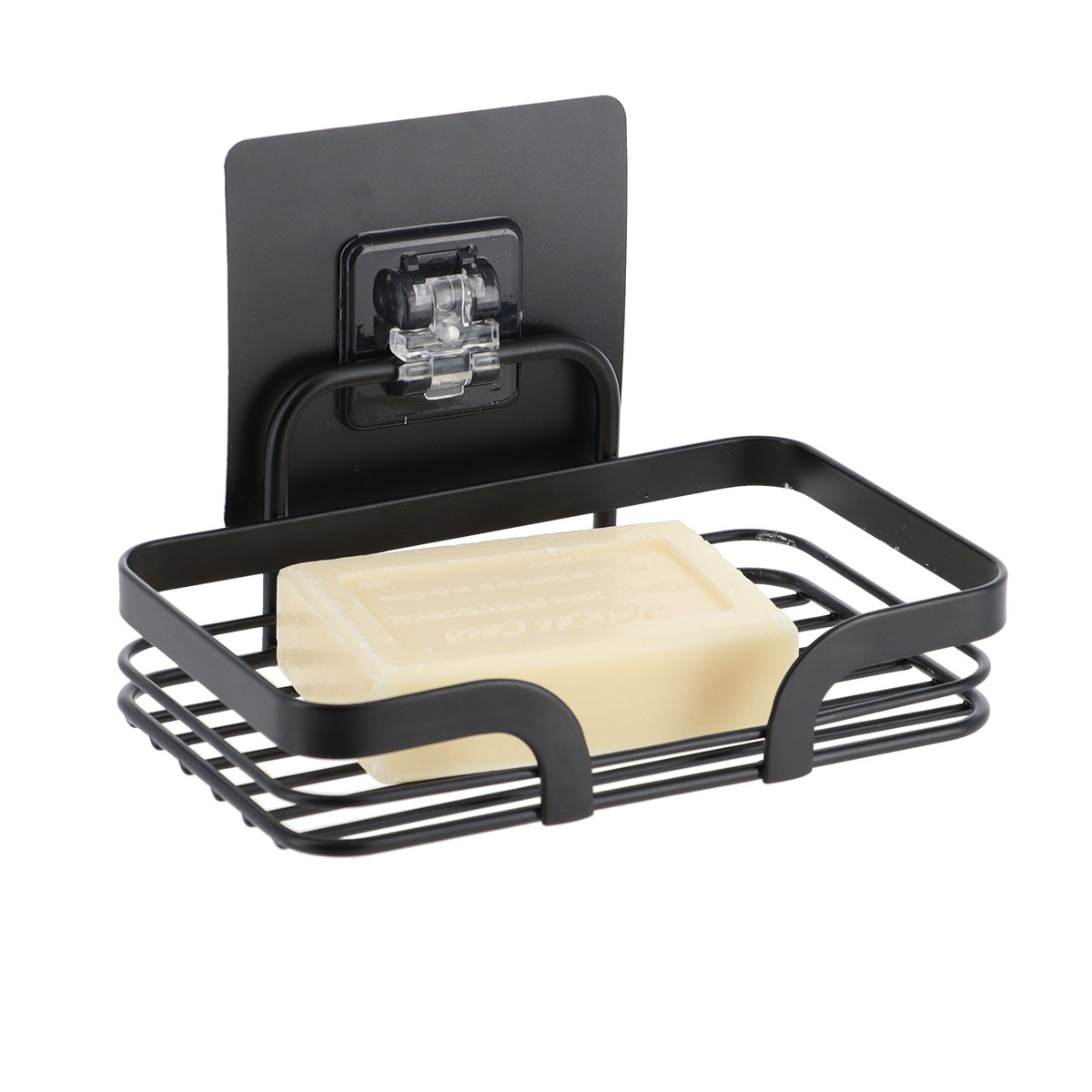 Saboneteira preta em metal com adesivo