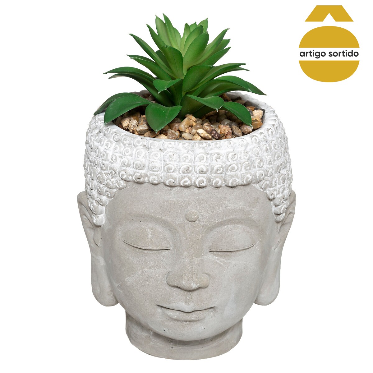 Vaso buda com planta artificial 13,5cm,  Vaso buda com planta artificial 13,5cm