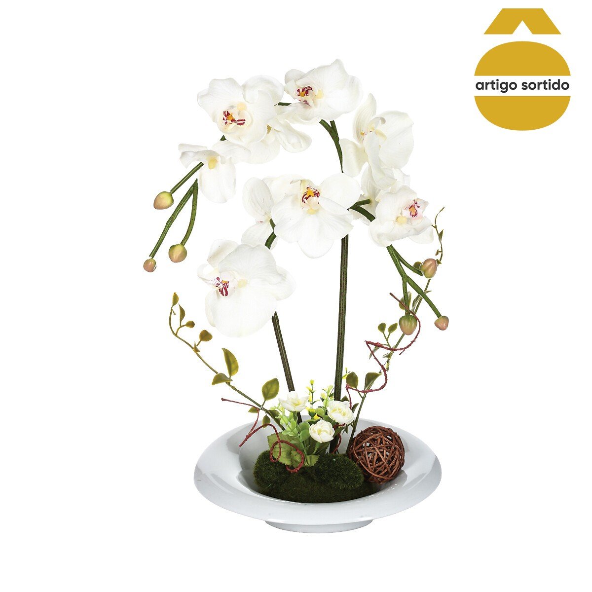 Planta orquídea com vaso cerâmica 46cm