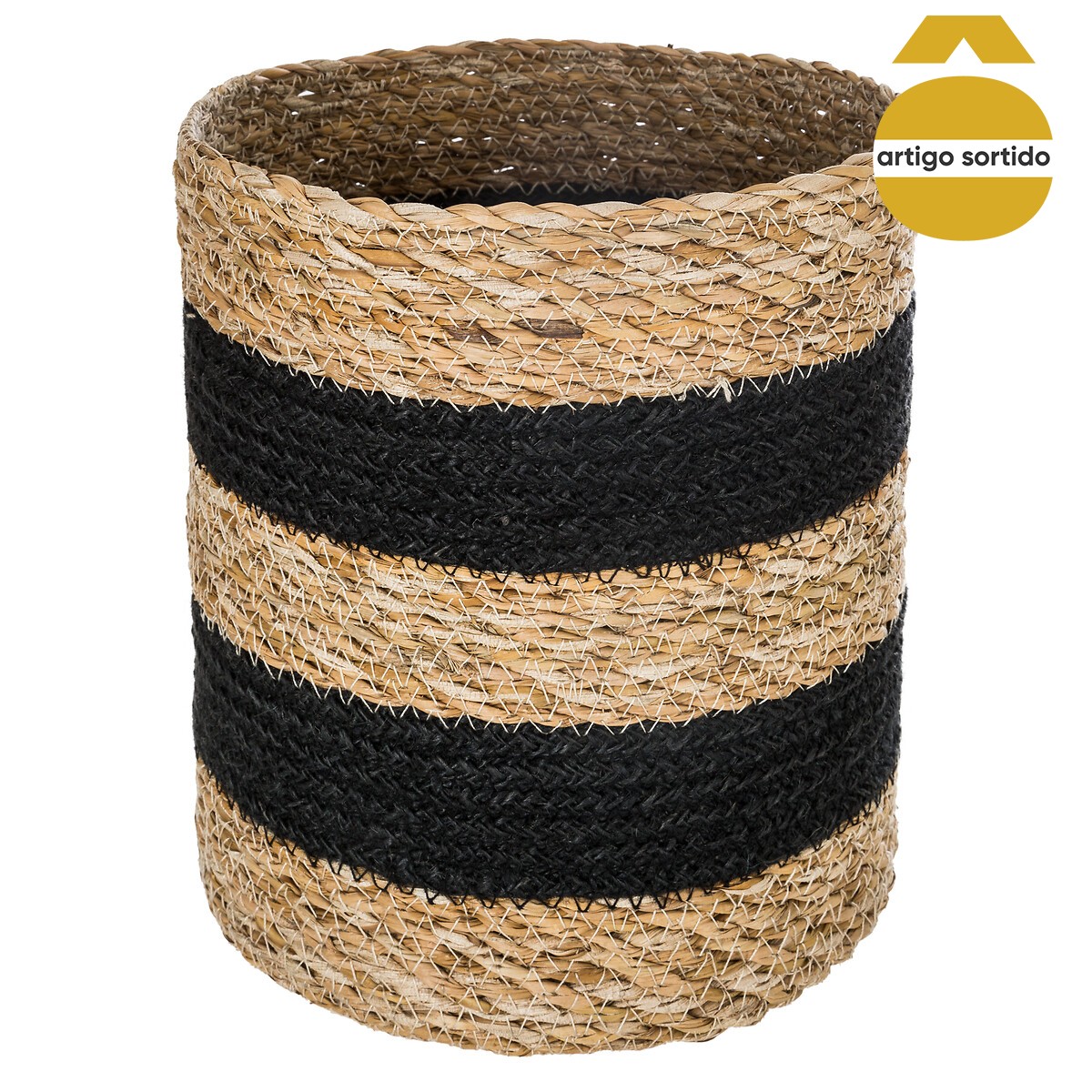 Cesto seagrass natural e preto 27x27cm