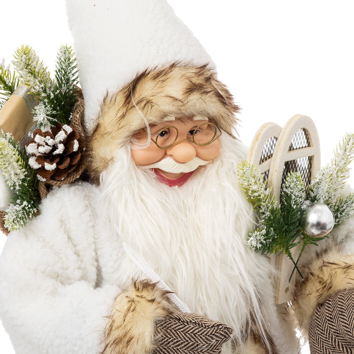 Figura pai natal branco e castanho luminoso 60cm