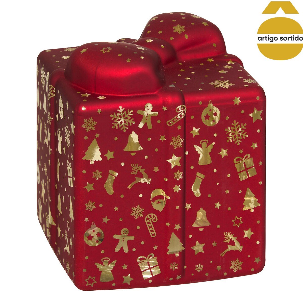 Caixa de presente com figuras natal&iacute;cias 12x14,5cm
