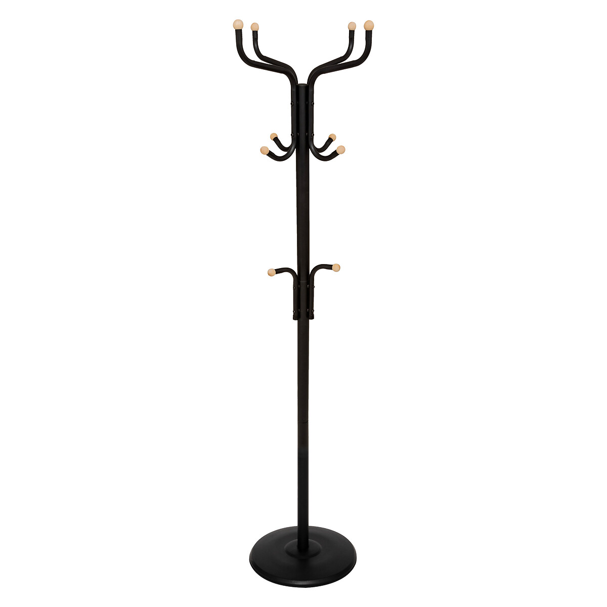 Cabide de p&eacute; preto em metal com 11 ganchos