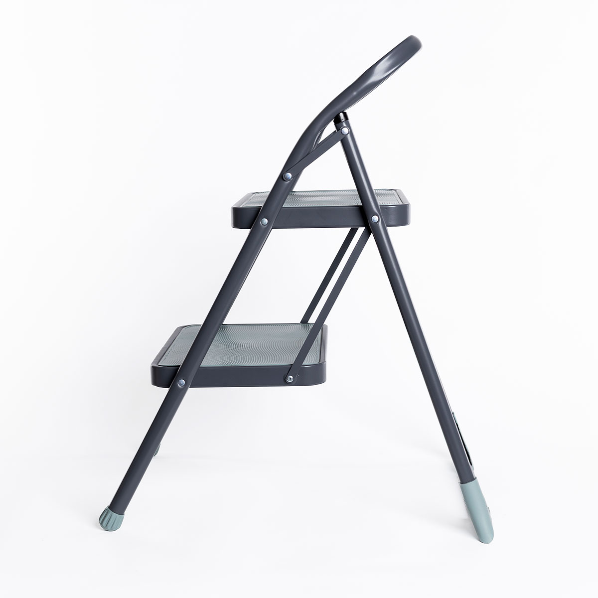 Escadote Cinza Em Metal Com 2 Degraus