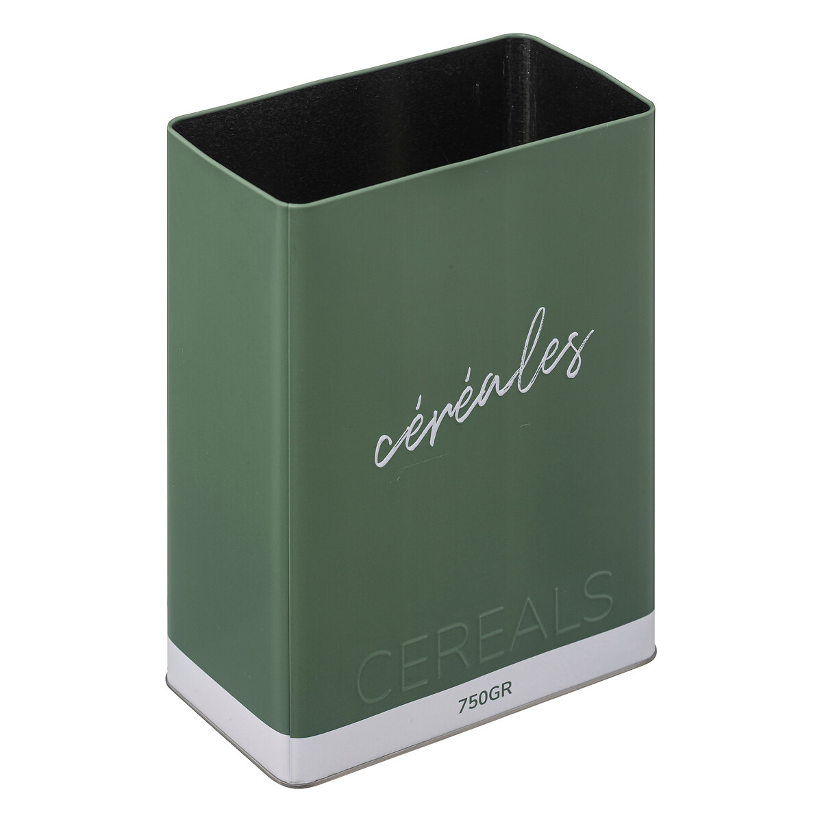 Lata verde em metal para cereais