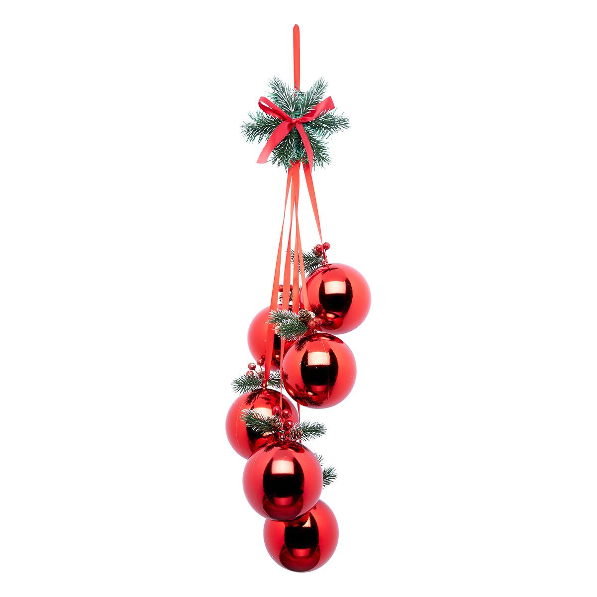Pendurante com bolas e ramos vermelho e verde 22x15x70cm