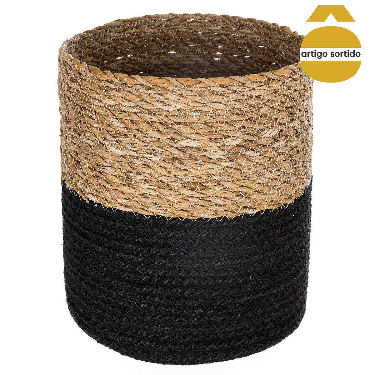 Cesto seagrass natural e preto 18x18cm