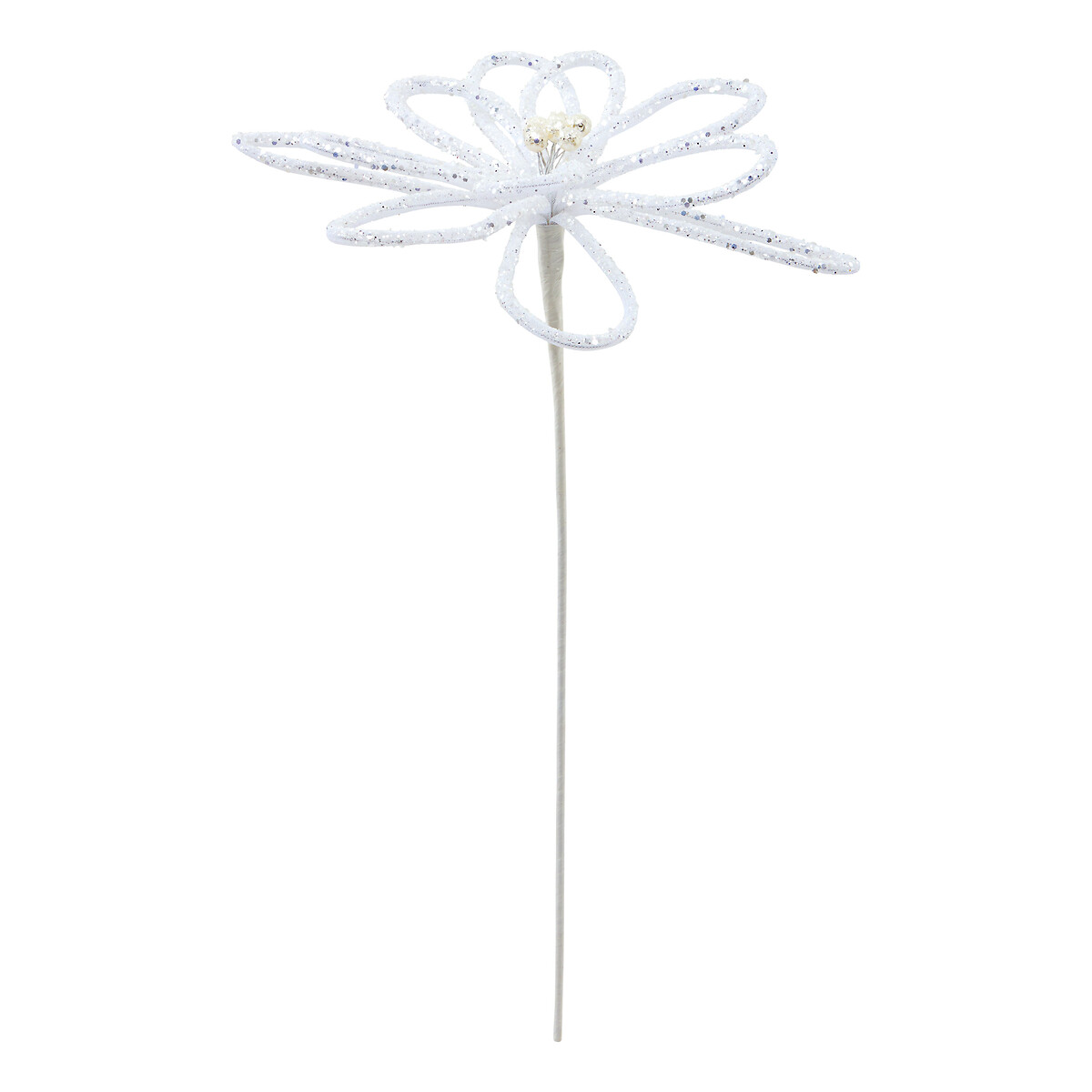 Haste flor com brilhantes branco 50cm