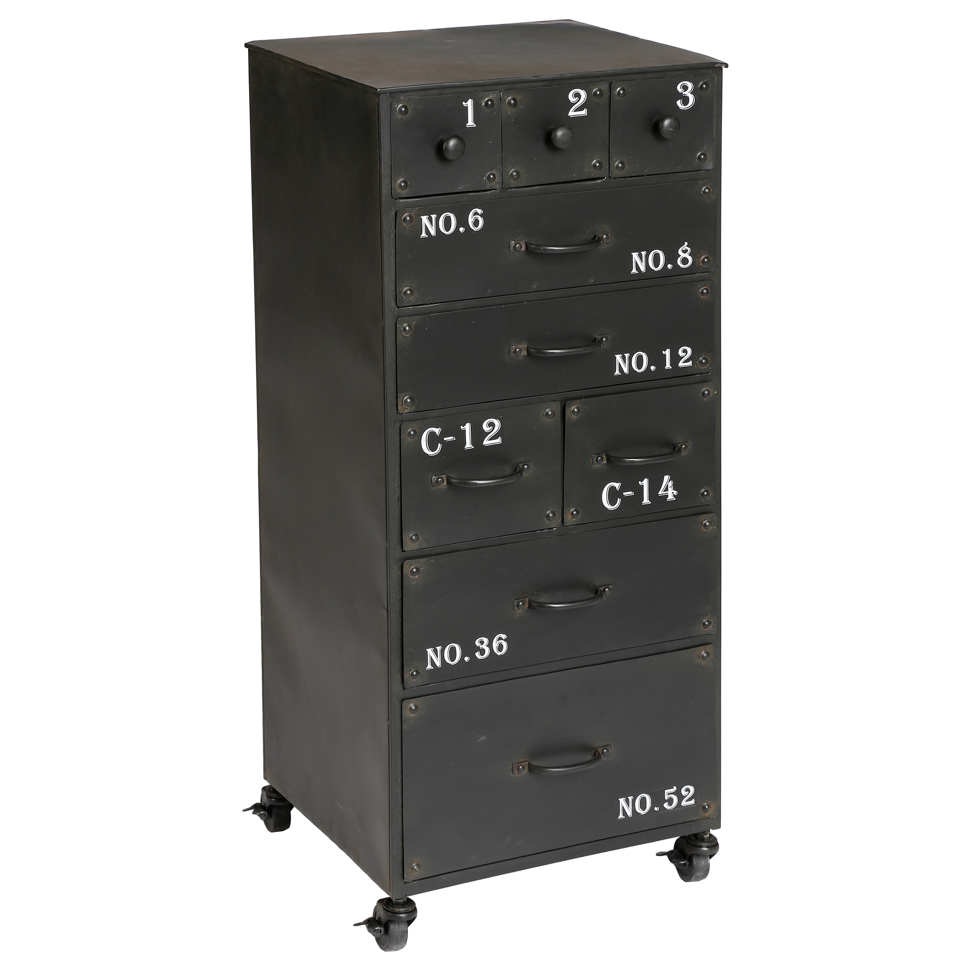 M&oacute;vel De Apoio Preto Com 9 Gavetas Em Metal Torof