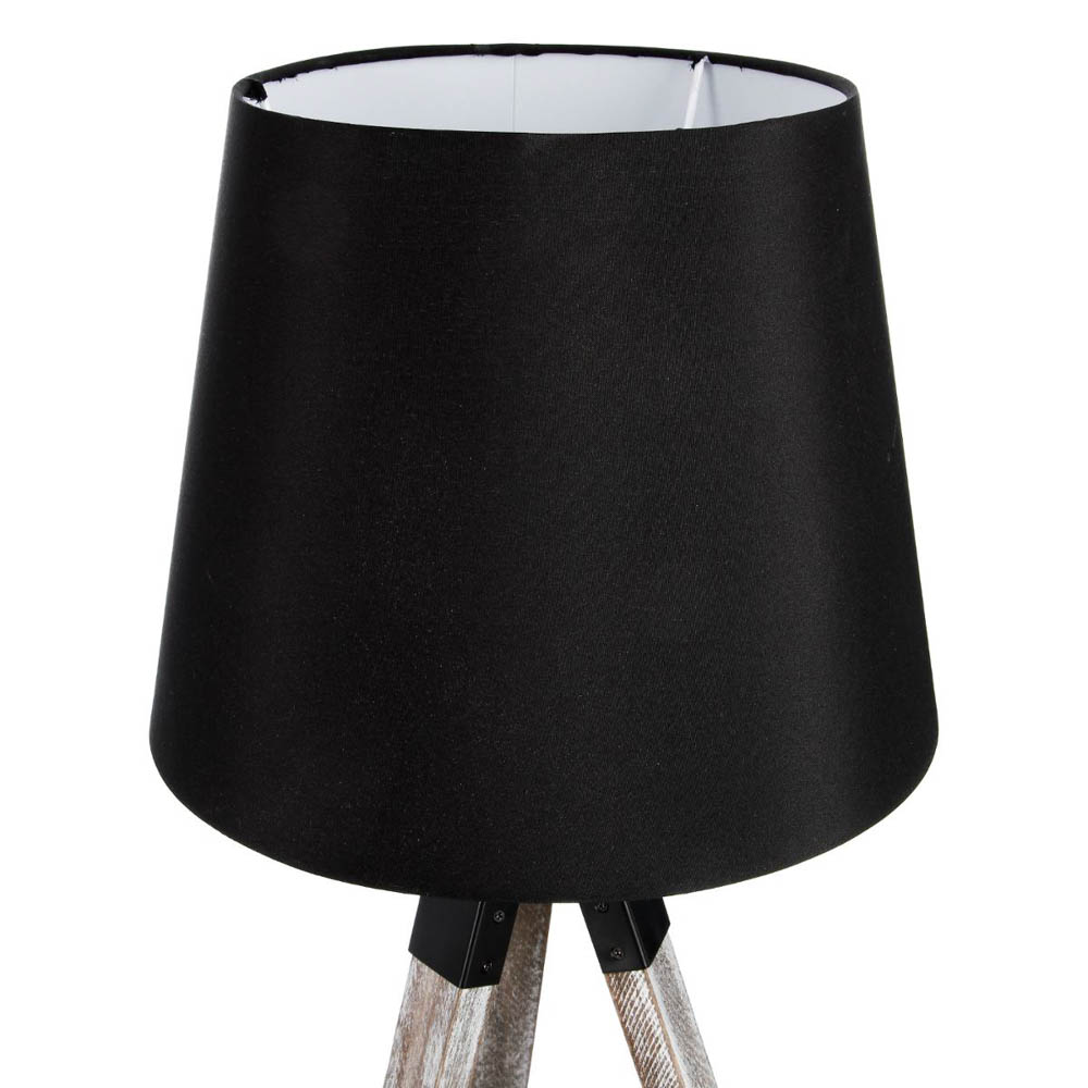 Candeeiro de mesa RUNO preto com trip&eacute; em madeira