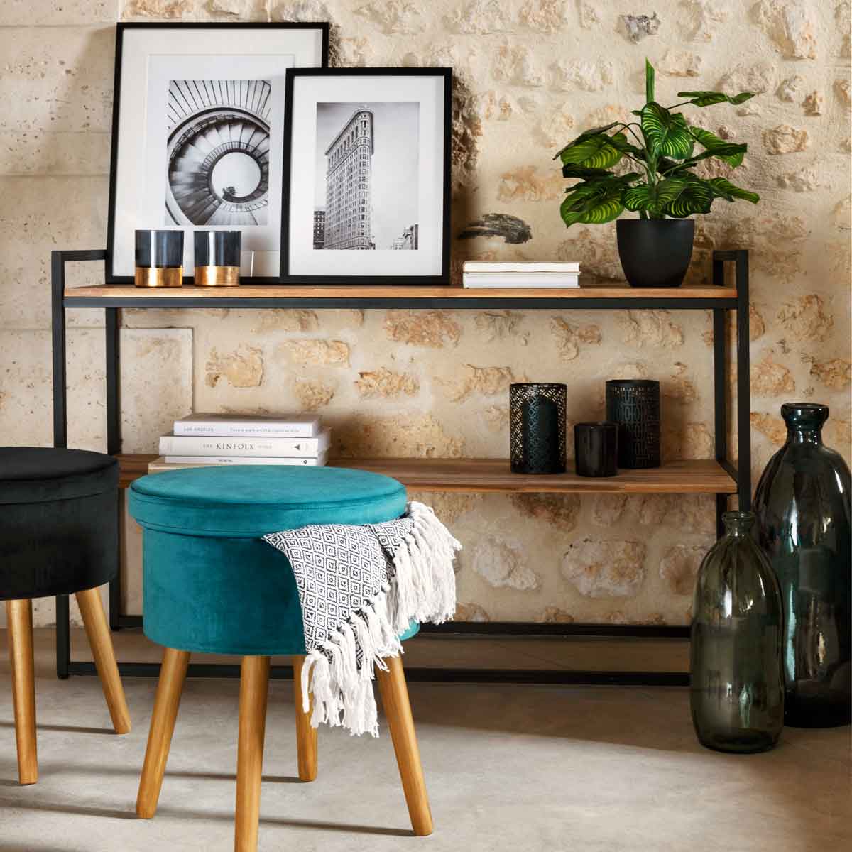 Consola com 2 prateleiras EDENA castanha