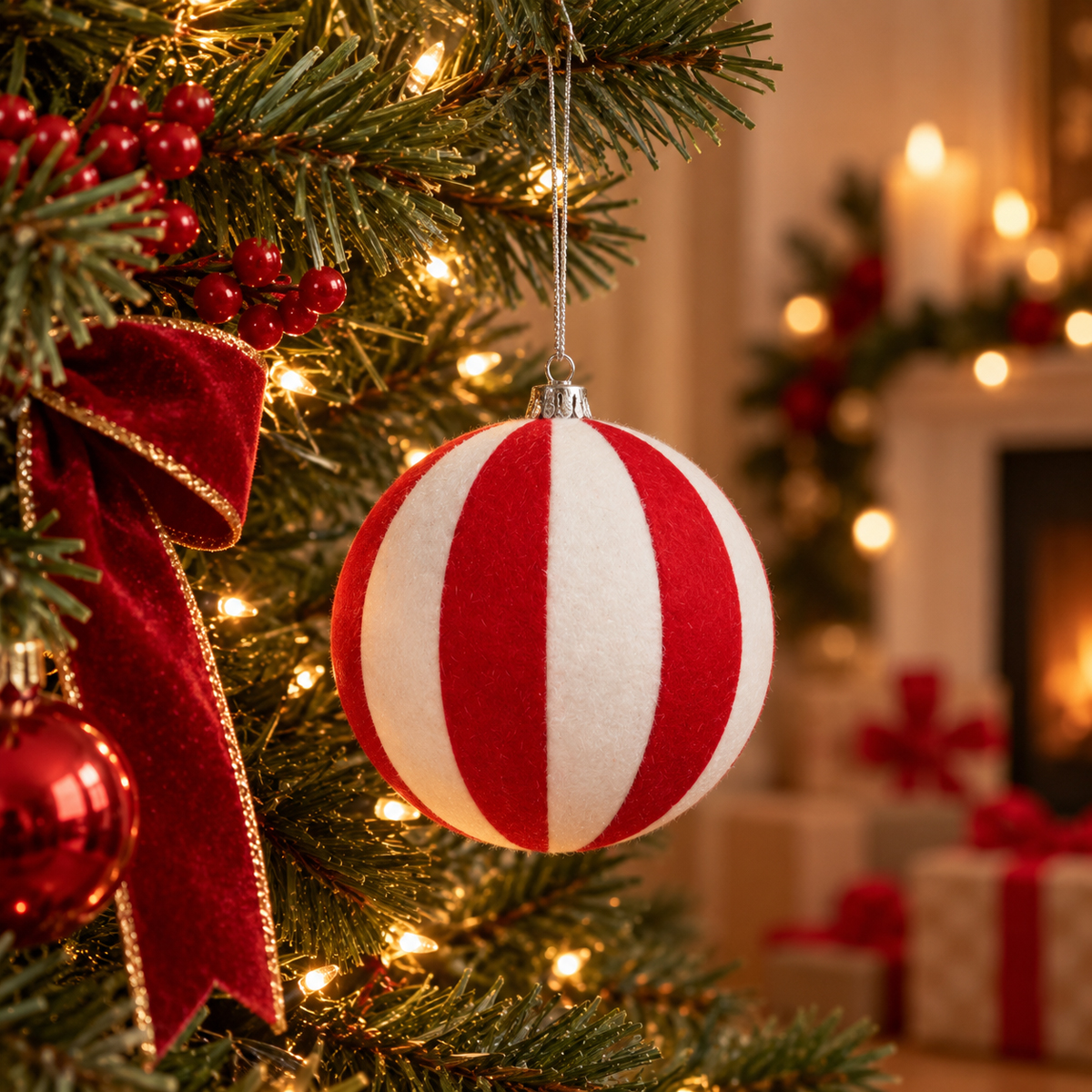 Bola de natal maxi com riscas 15cm