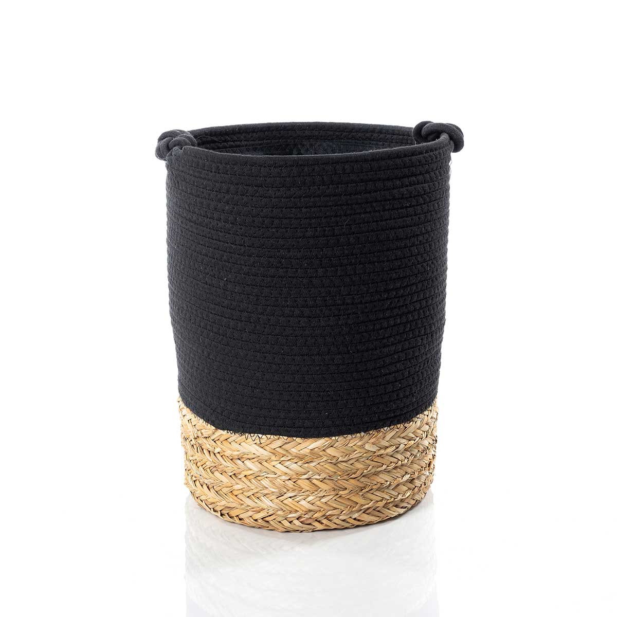 Cesto de roupa wc preto e natural 45cm