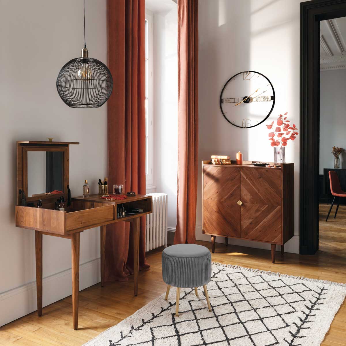 Tamborete SOLARO SLOW TIME cinza veludo