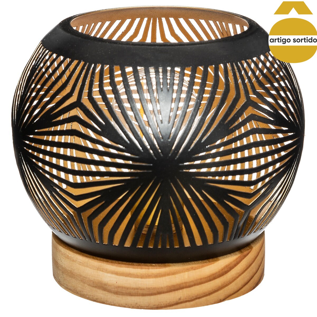 Candeeiro de mesa redondo em metal preto