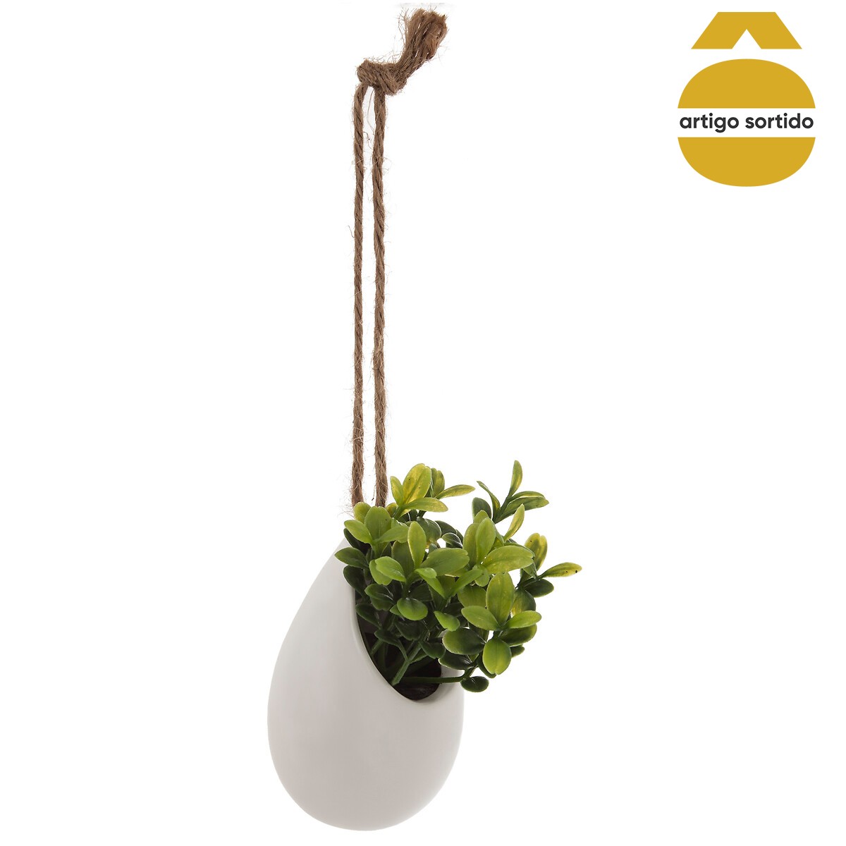 Vaso cer&acirc;mica suspenso com planta 9,5cm