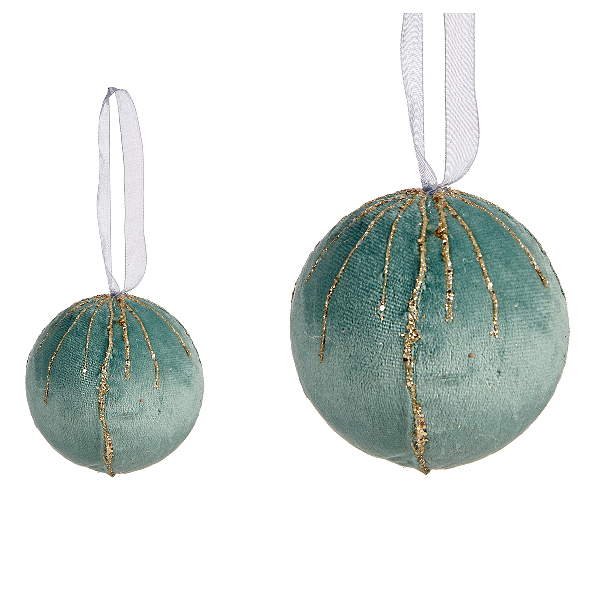 Conjunto de 4 bolas veludo azul com brilhantes 8cm