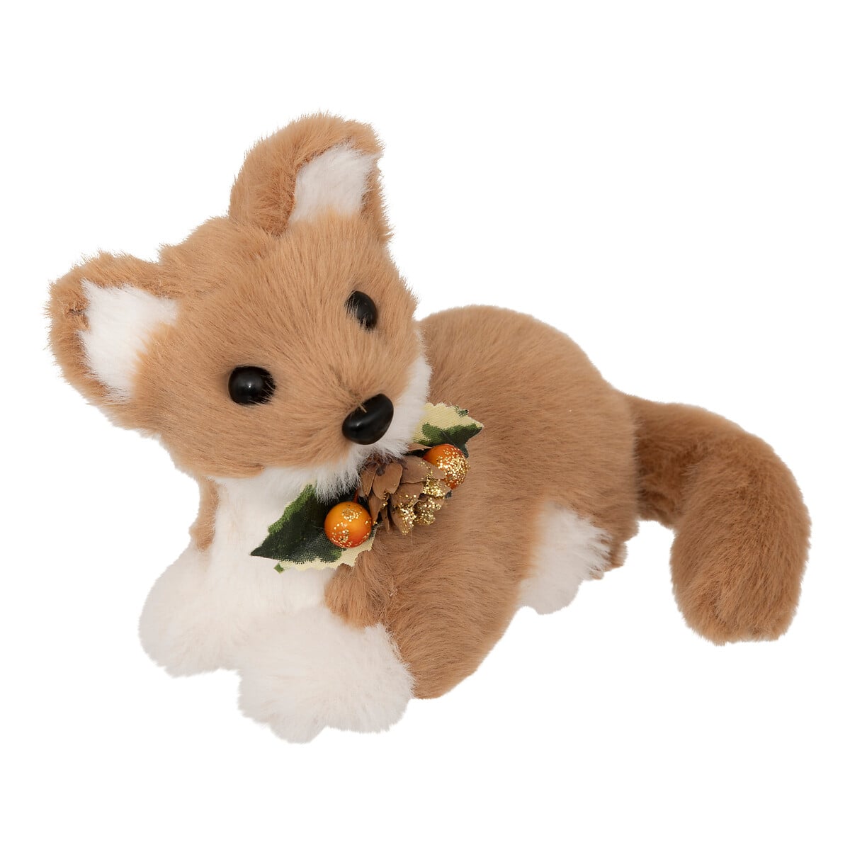 Figura de raposa com la&ccedil;o pinha e azevinho 11cm