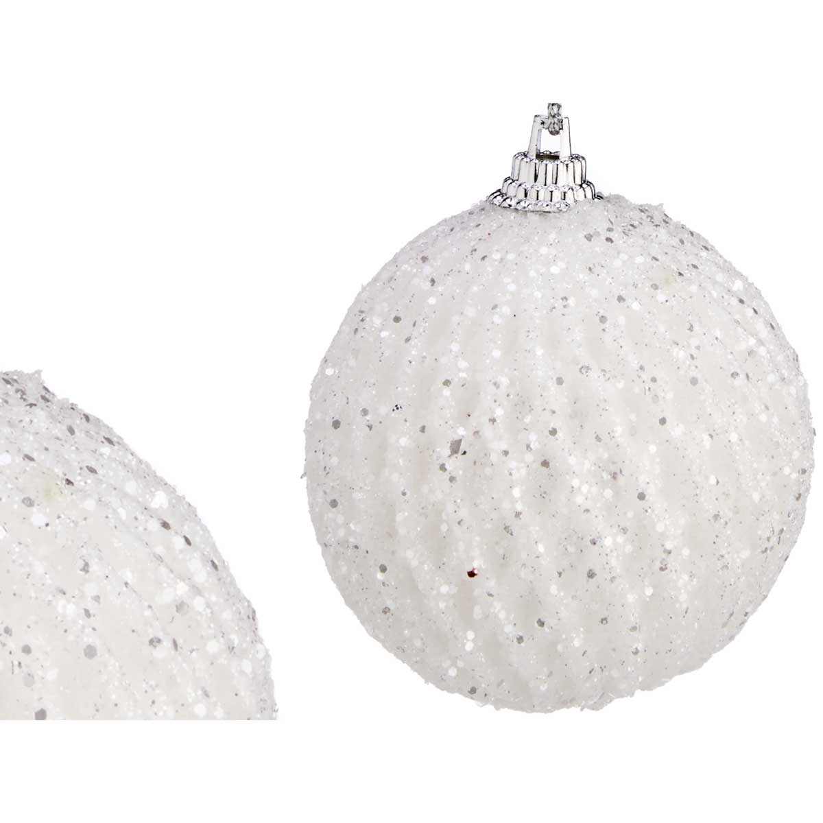 Conjunto de 6 bolas de natal brancas com relevo brilhante